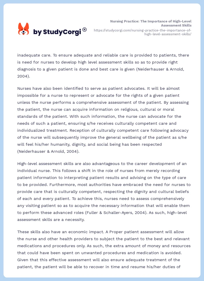 Nursing Practice: The Importance of High-Level Assessment Skills. Page 2