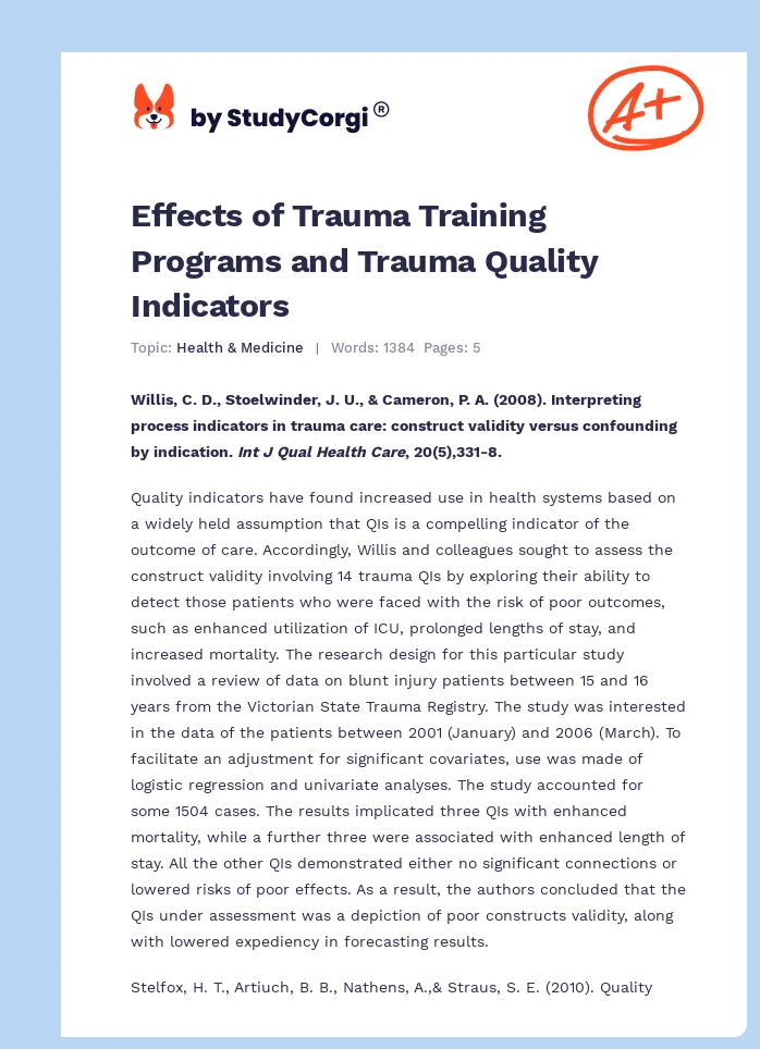 Effects of Trauma Training Programs and Trauma Quality Indicators. Page 1