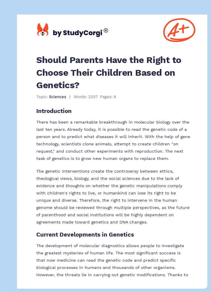 Should Parents Have the Right to Choose Their Children Based on Genetics?. Page 1
