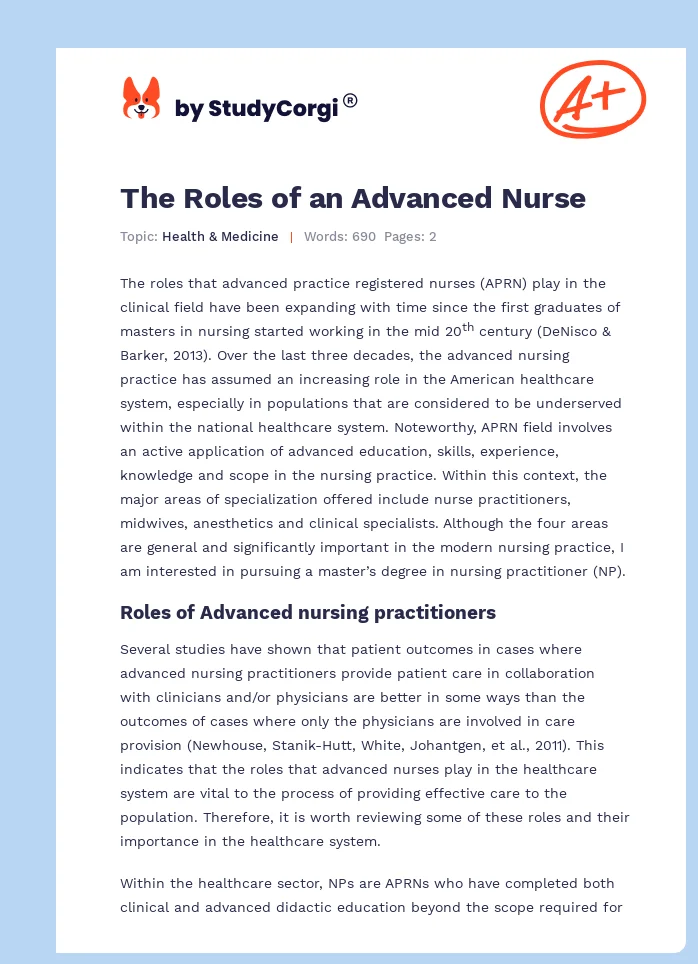 The Roles of an Advanced Nurse. Page 1