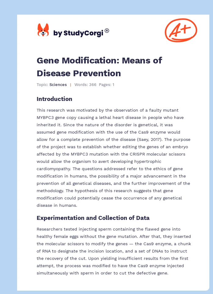 Gene Modification: Means of Disease Prevention. Page 1