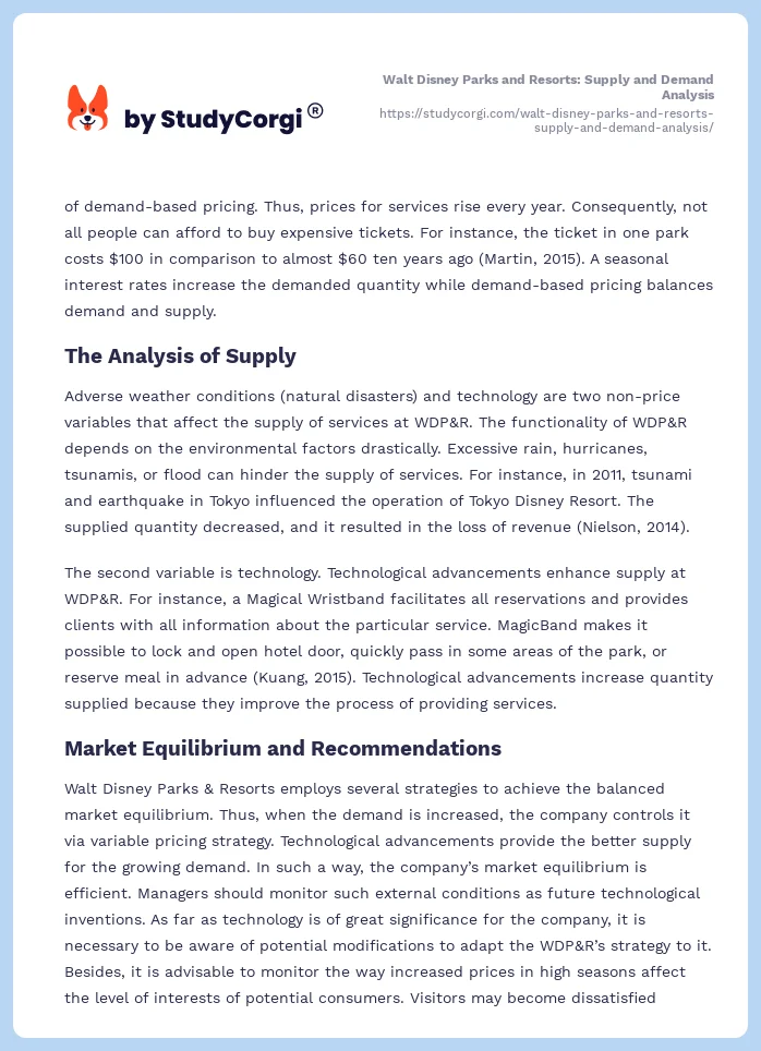Walt Disney Parks and Resorts: Supply and Demand Analysis. Page 2