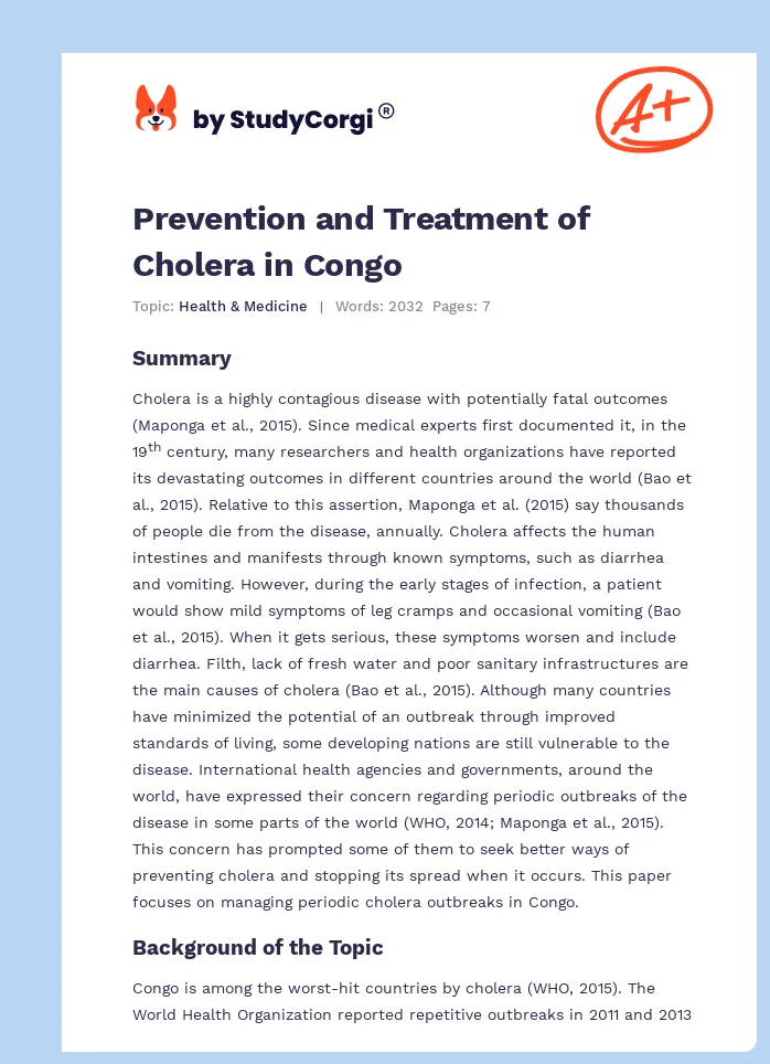 Prevention and Treatment of Cholera in Congo. Page 1