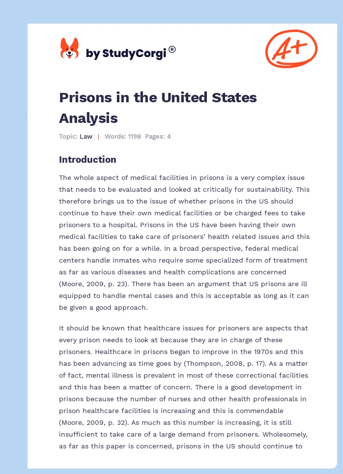 Prisons in the United States Analysis. Page 1