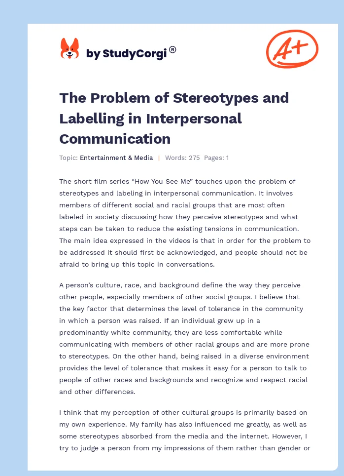 The Problem of Stereotypes and Labelling in Interpersonal Communication. Page 1