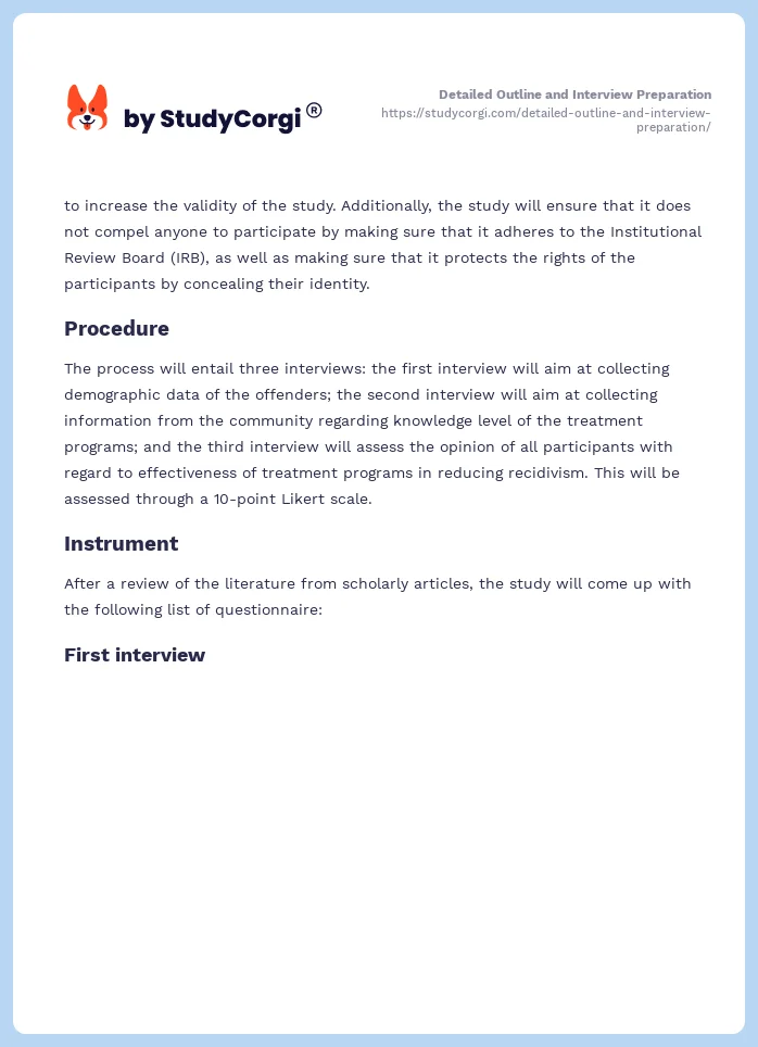 Detailed Outline and Interview Preparation. Page 2