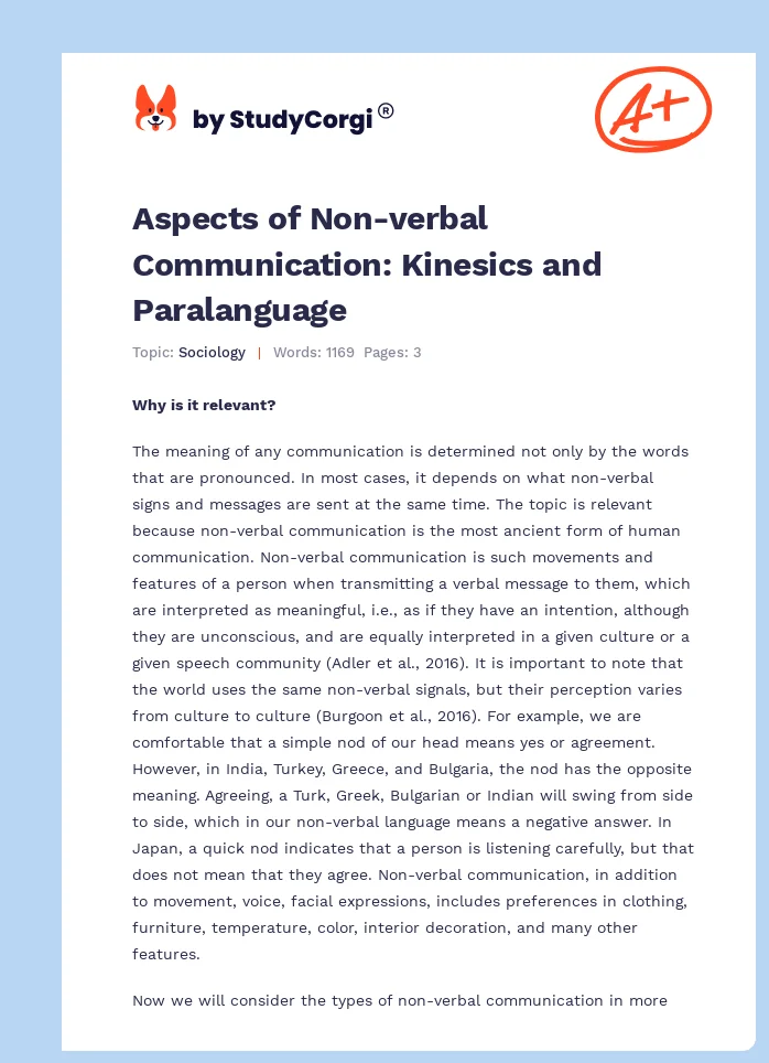 Aspects of Non-verbal Communication: Kinesics and Paralanguage. Page 1