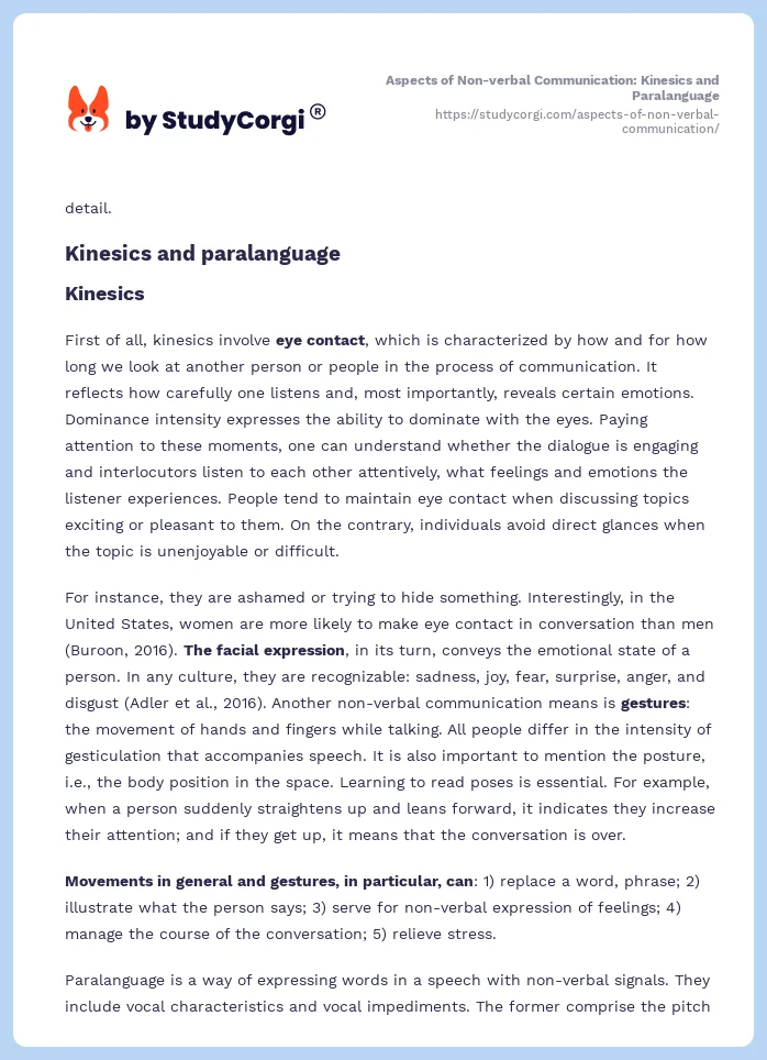 Aspects of Non-verbal Communication: Kinesics and Paralanguage. Page 2
