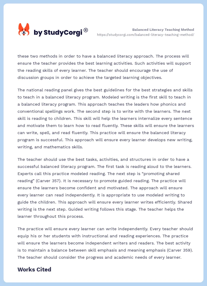 Balanced Literacy Teaching Method. Page 2