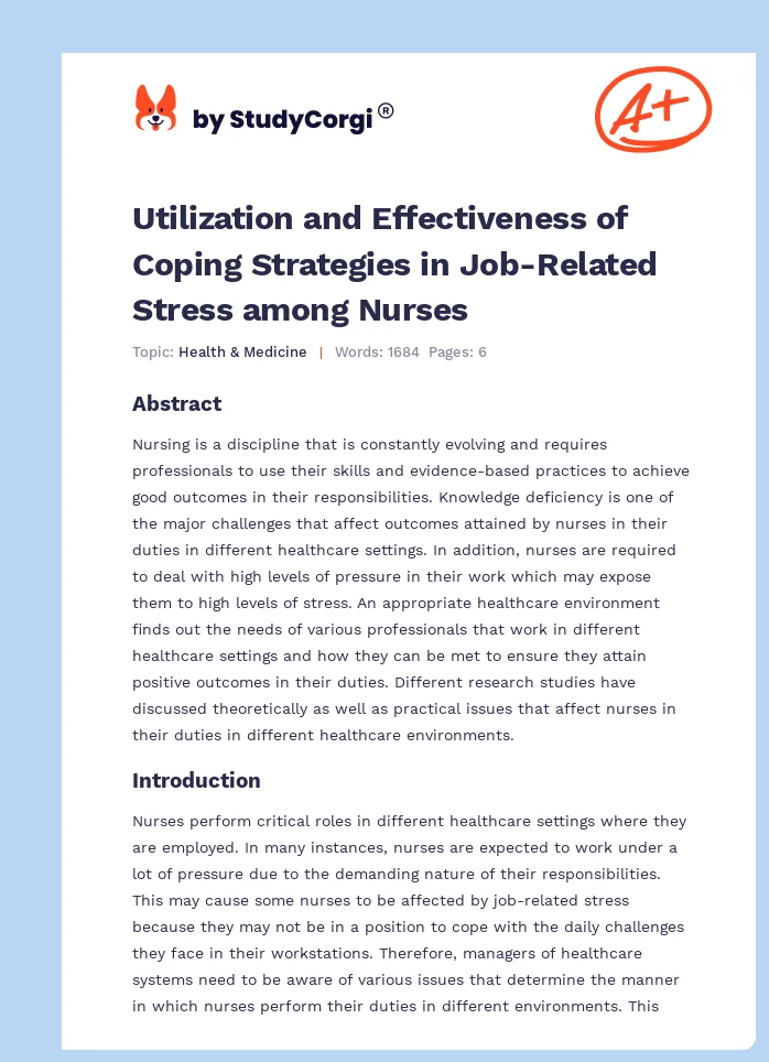 Utilization and Effectiveness of Coping Strategies in Job-Related Stress among Nurses. Page 1
