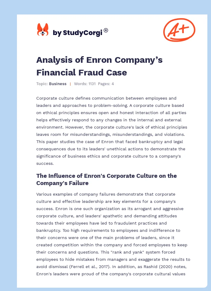 Analysis of Enron Company’s Financial Fraud Case. Page 1