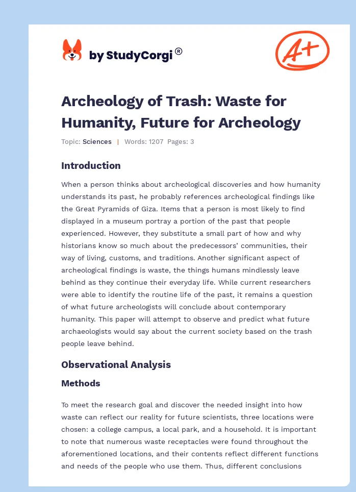 Archeology of Trash: Waste for Humanity, Future for Archeology. Page 1