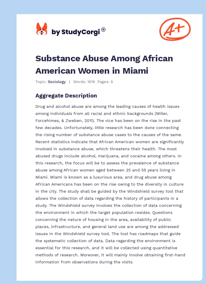 Substance Abuse Among African American Women in Miami. Page 1