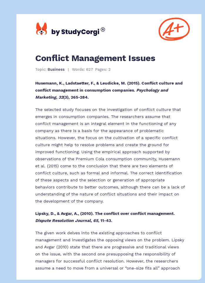 Conflict Management Issues. Page 1