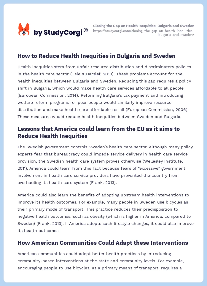 Closing the Gap on Health Inequities: Bulgaria and Sweden. Page 2