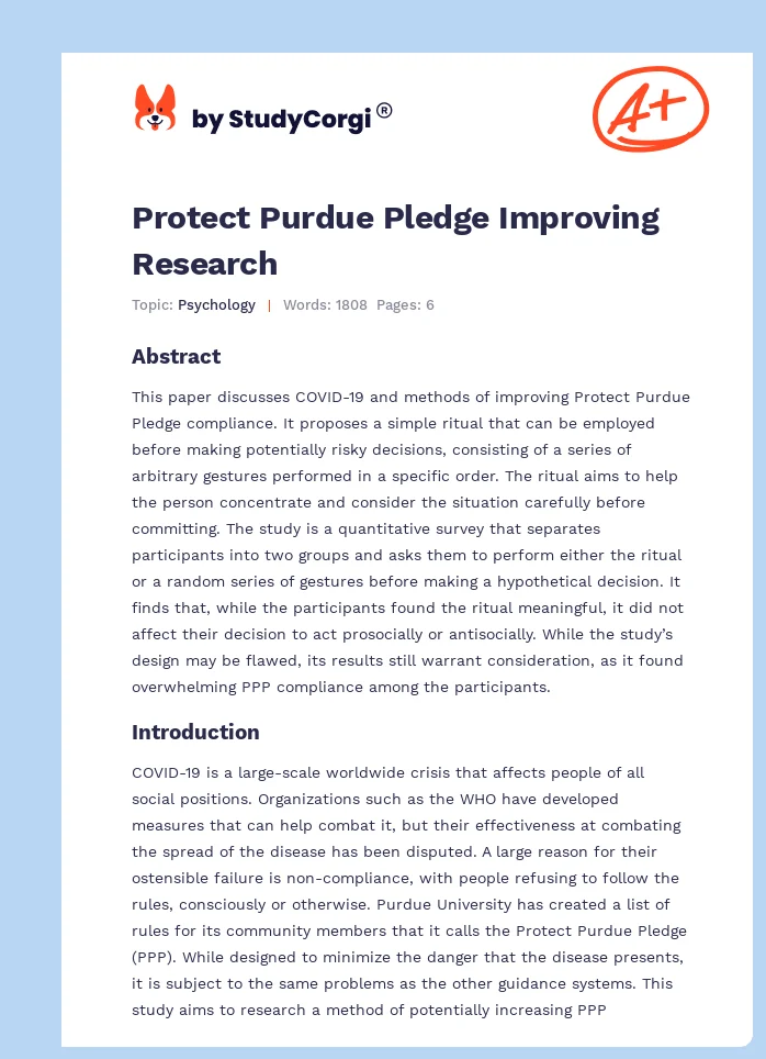 Protect Purdue Pledge Improving Research. Page 1