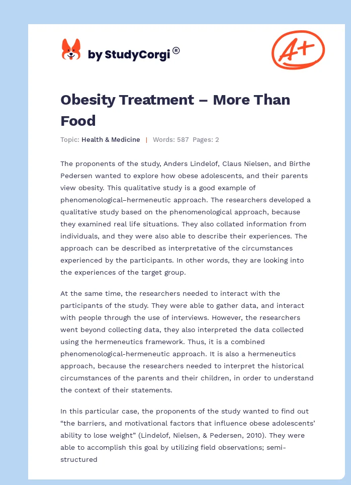 Obesity Treatment – More Than Food. Page 1