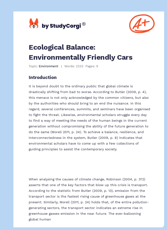 Ecological Balance: Environmentally Friendly Cars. Page 1