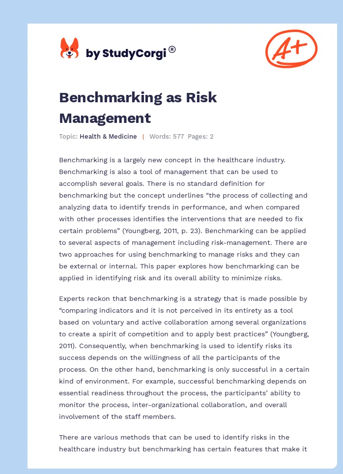Benchmarking as Risk Management. Page 1