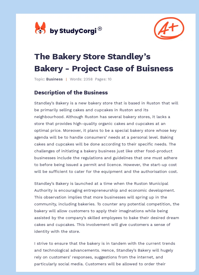 The Bakery Store Standley’s Bakery - Project Case of Buisness. Page 1