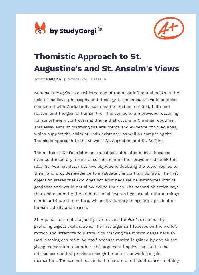 Thomistic Approach to St. Augustine's and St. Anselm's Views. Page 1