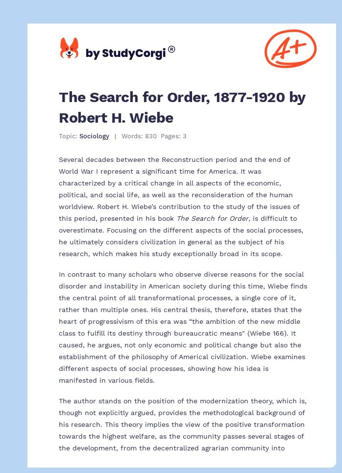 The Search for Order, 1877-1920 by Robert H. Wiebe. Page 1