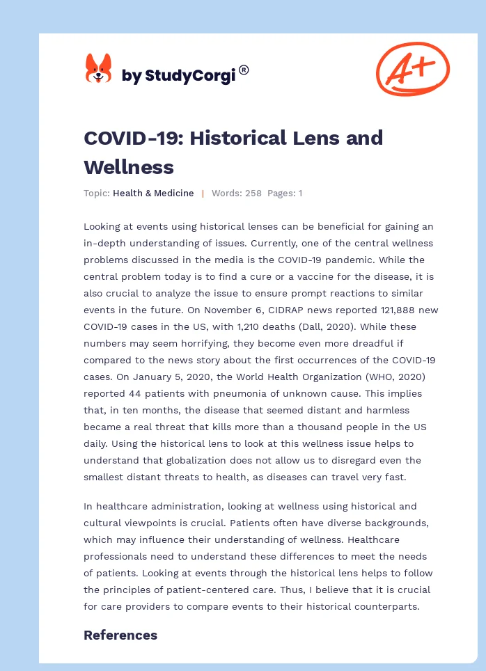 COVID-19: Historical Lens and Wellness. Page 1