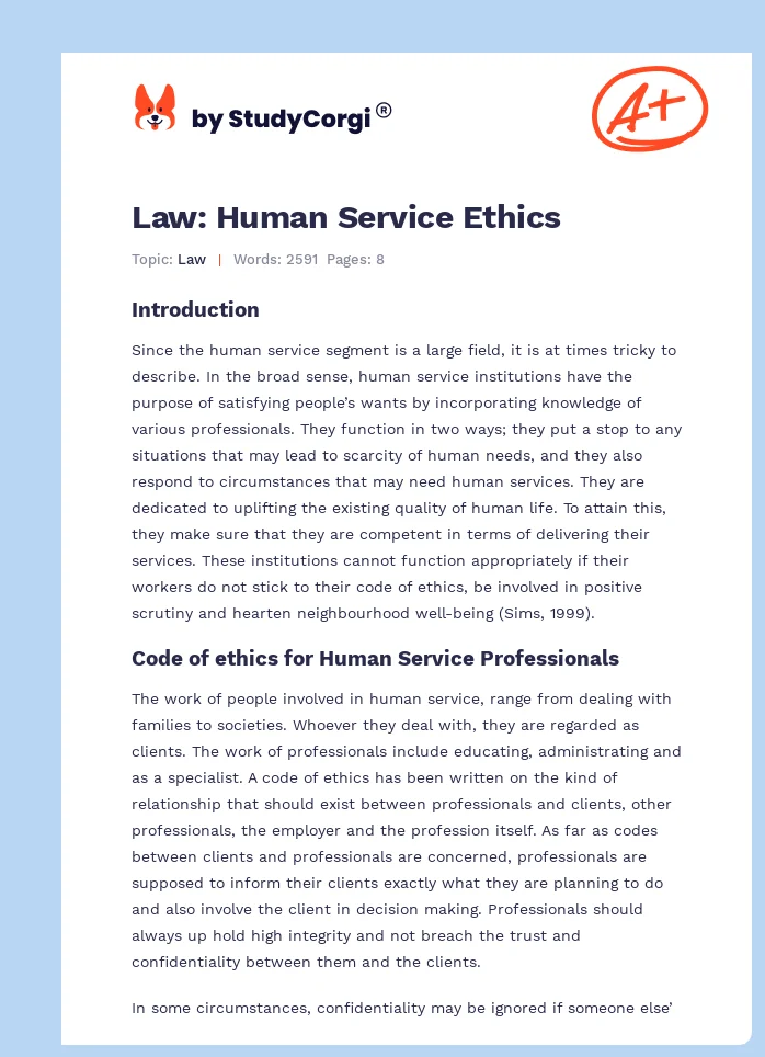 Law: Human Service Ethics. Page 1