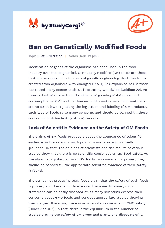 Ban on Genetically Modified Foods. Page 1