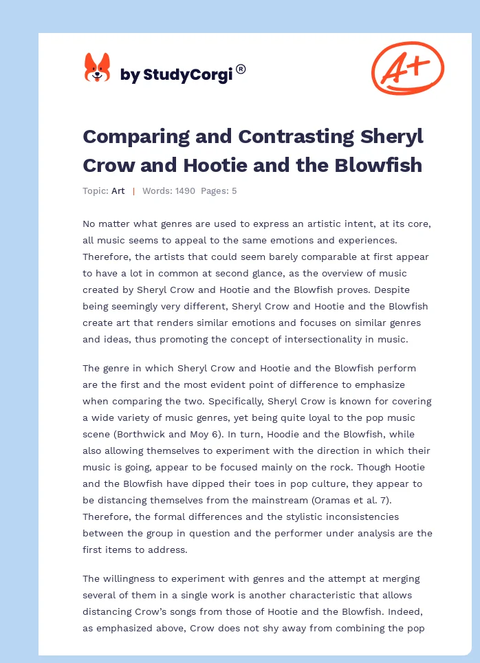 Comparing and Contrasting Sheryl Crow and Hootie and the Blowfish. Page 1