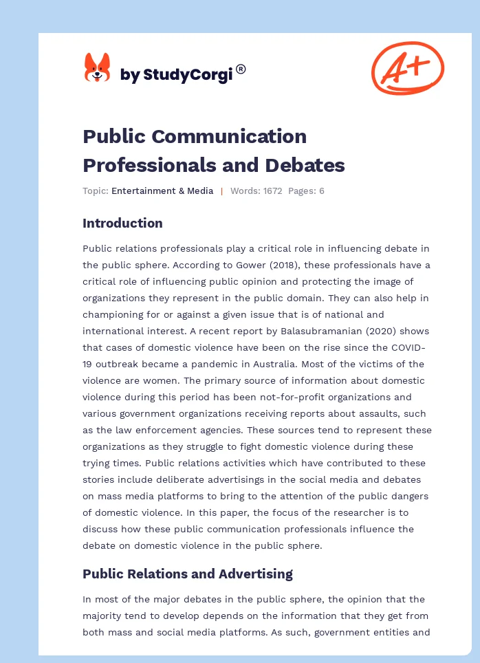 Public Communication Professionals and Debates. Page 1