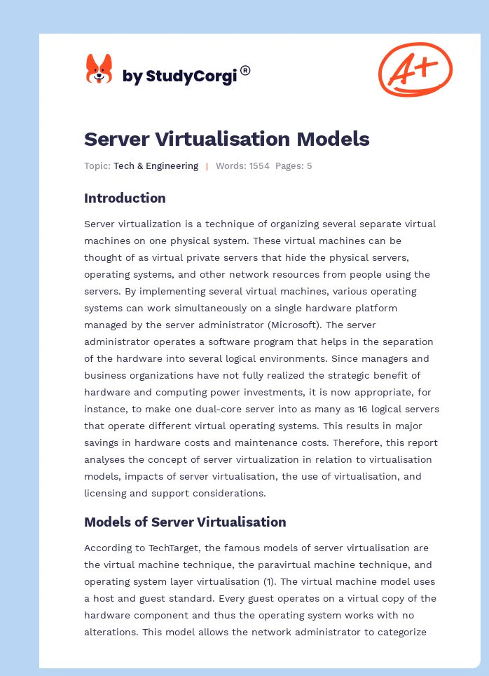 Server Virtualisation Models. Page 1