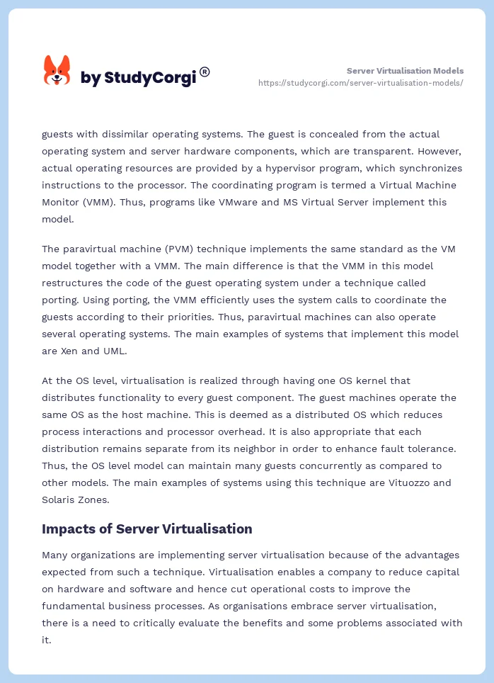 Server Virtualisation Models. Page 2