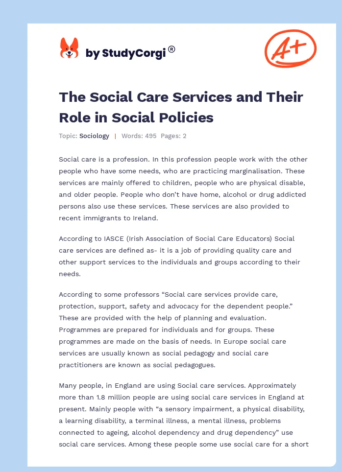 The Social Care Services and Their Role in Social Policies. Page 1