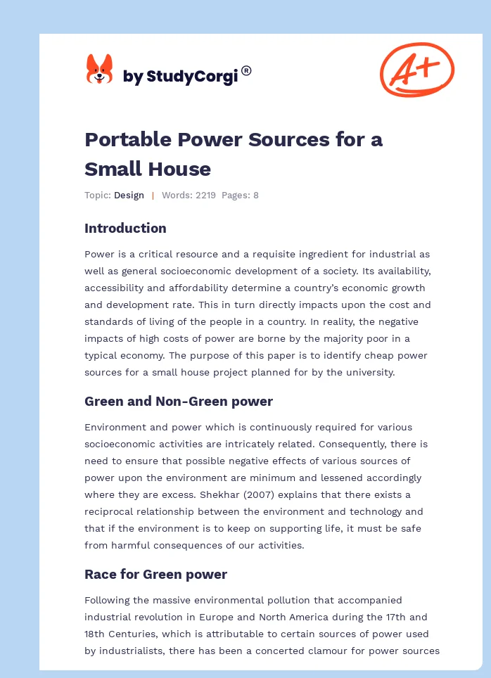 Portable Power Sources for a Small House. Page 1