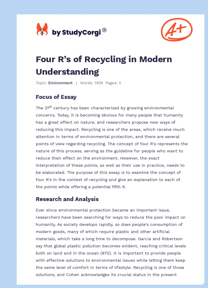 Four R’s of Recycling in Modern Understanding. Page 1