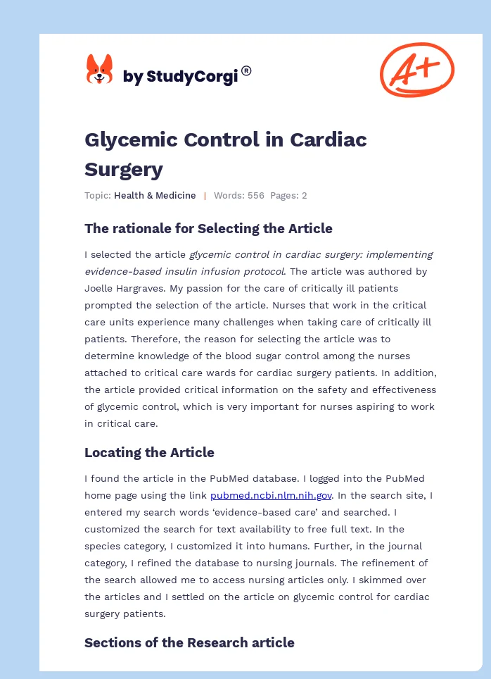 Glycemic Control in Cardiac Surgery. Page 1