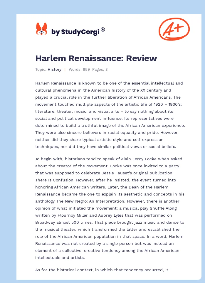 Harlem Renaissance: Review. Page 1