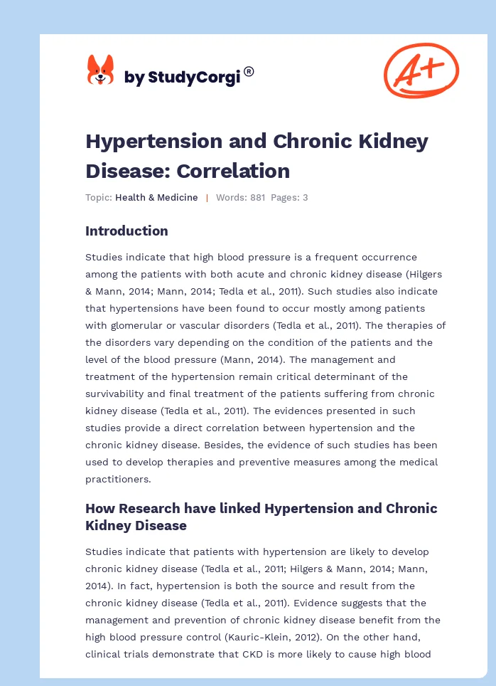 Hypertension and Chronic Kidney Disease: Correlation. Page 1