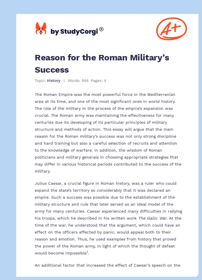 Reason for the Roman Military’s Success. Page 1