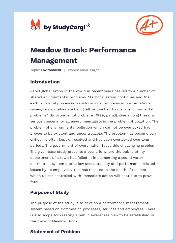 Meadow Brook: Performance Management. Page 1