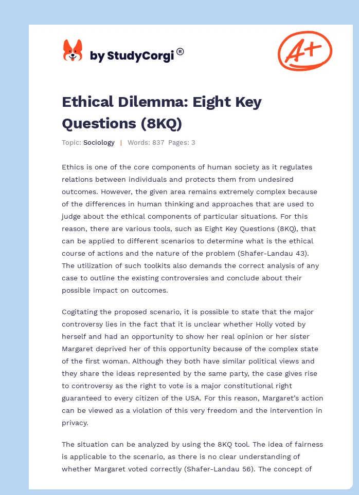 Ethical Dilemma: Eight Key Questions (8KQ). Page 1