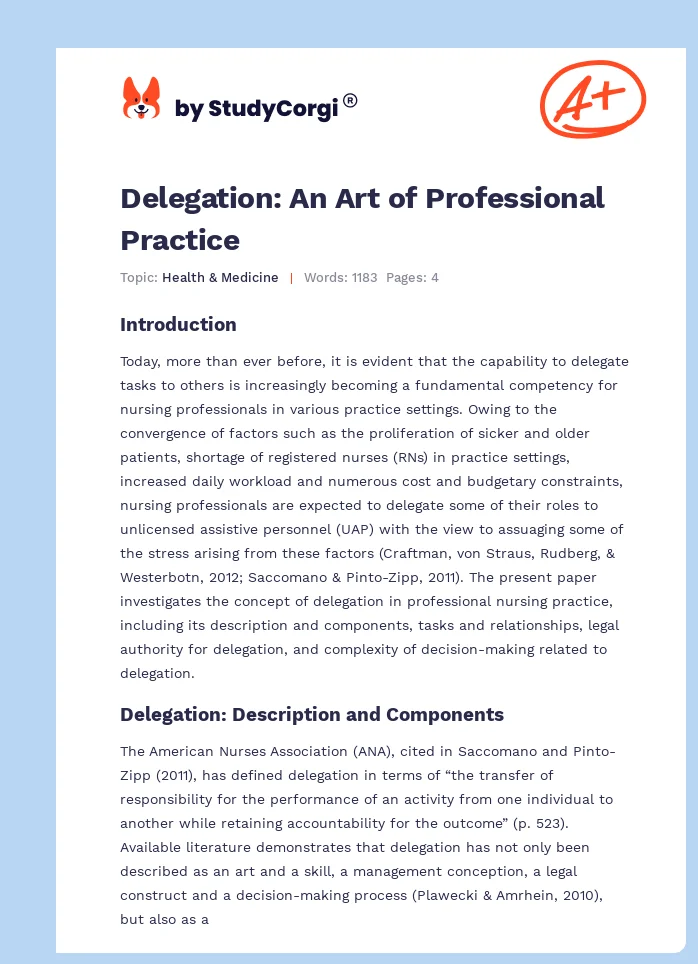 Delegation: An Art of Professional Practice. Page 1
