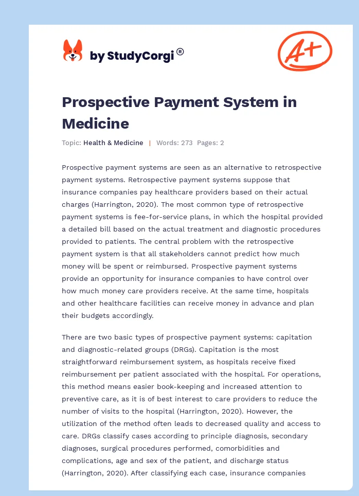 Prospective Payment System in Medicine. Page 1