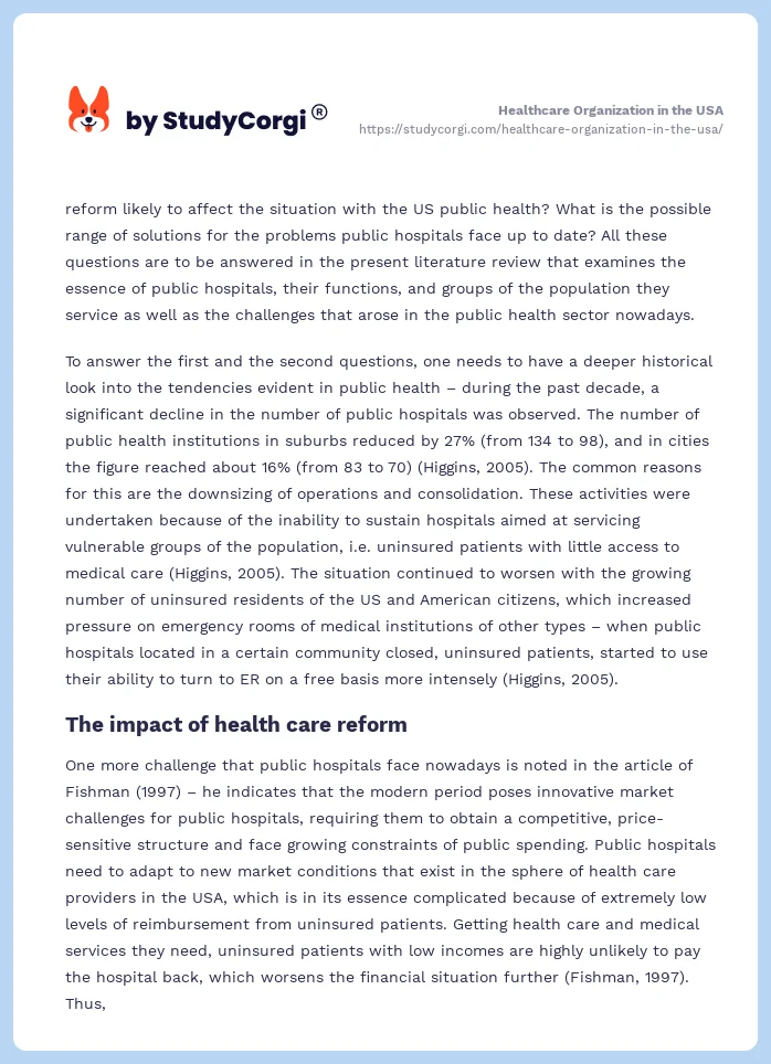 Healthcare Organization in the USA. Page 2