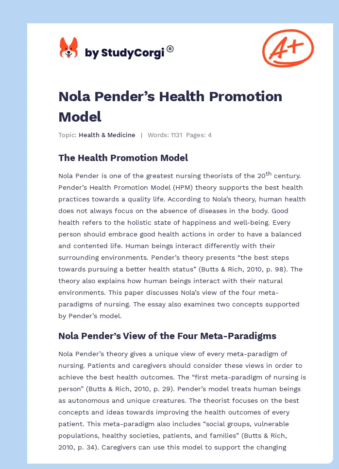 Nola Pender’s Health Promotion Model. Page 1