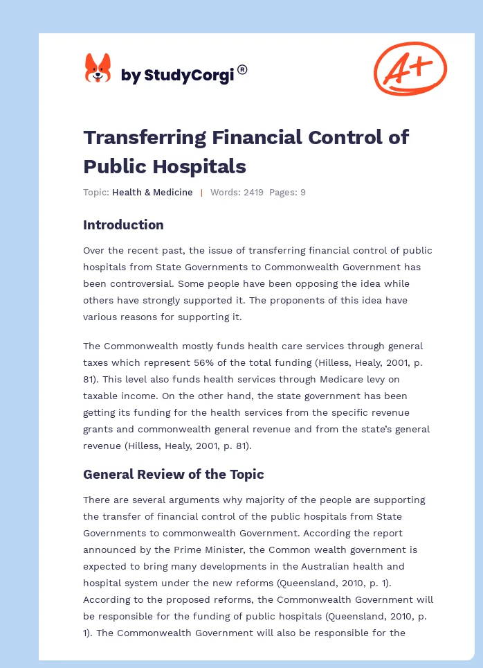 Transferring Financial Control of Public Hospitals. Page 1