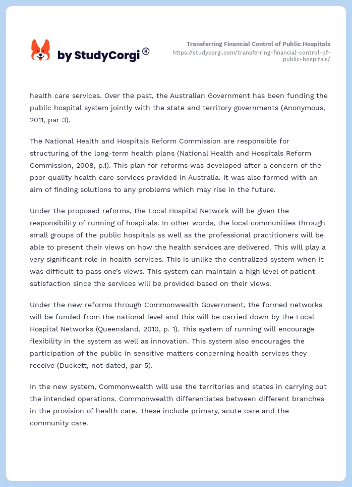 Transferring Financial Control of Public Hospitals. Page 2