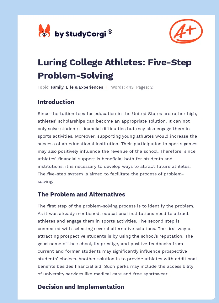 Luring College Athletes: Five-Step Problem-Solving. Page 1