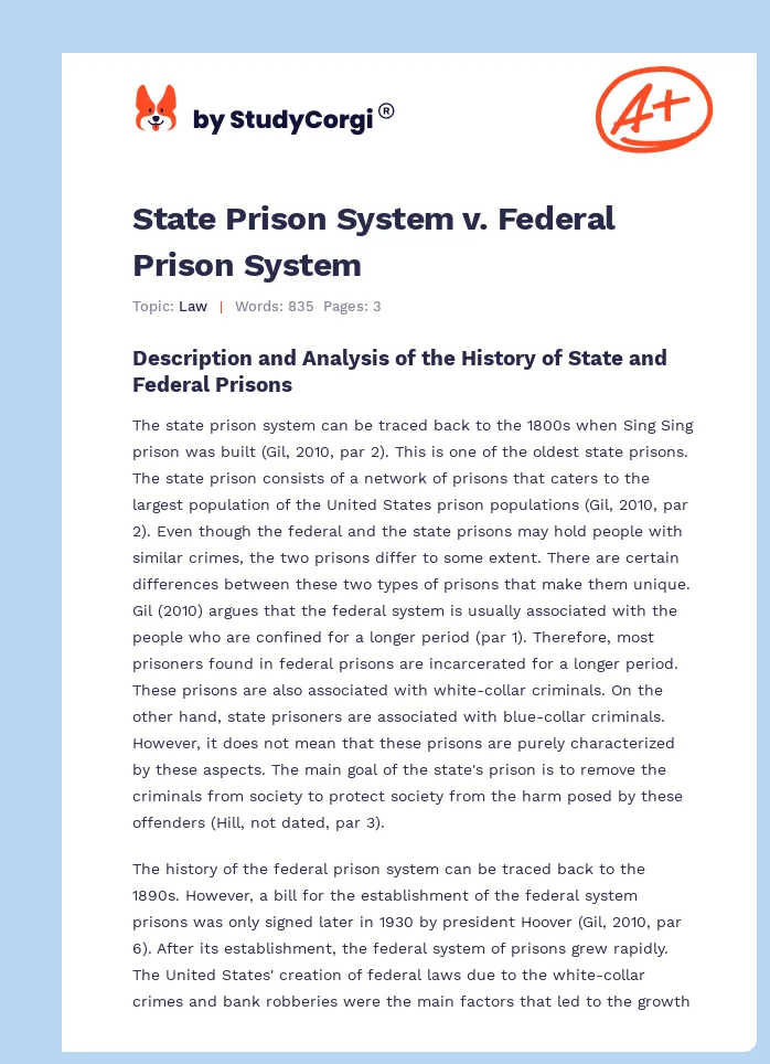 State Prison System v. Federal Prison System. Page 1